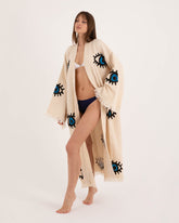 Evil Eye Print Long Kimono Robe - Kaftan Kimono