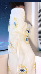 Handmade Yellow Evil Eye Design, Organic Turkish Cotton Robe