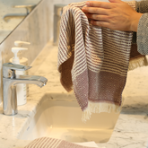 Diamond Pattern Turkish Hand and, Kitchen Towel Set (Burgundy Color)