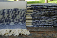 Diamond Design, Organic Cotton Bath Towel (Navy Blue)