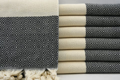 Diamond Design Turkish Beach and Bath Towel (Black Color)