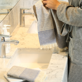 Diamond Pattern Turkish Hand and, Kitchen Towel Set (Navy Color)