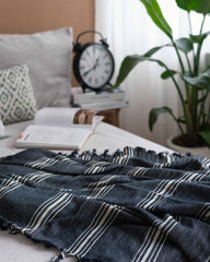 Navy Blue Stripe Throw Blanket