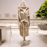 Unisex Hooded Organic Turkish Cotton Waffle Robe in Cream Color