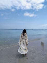 Handmade Yellow Evil Eye Design, Organic Turkish Cotton Robe