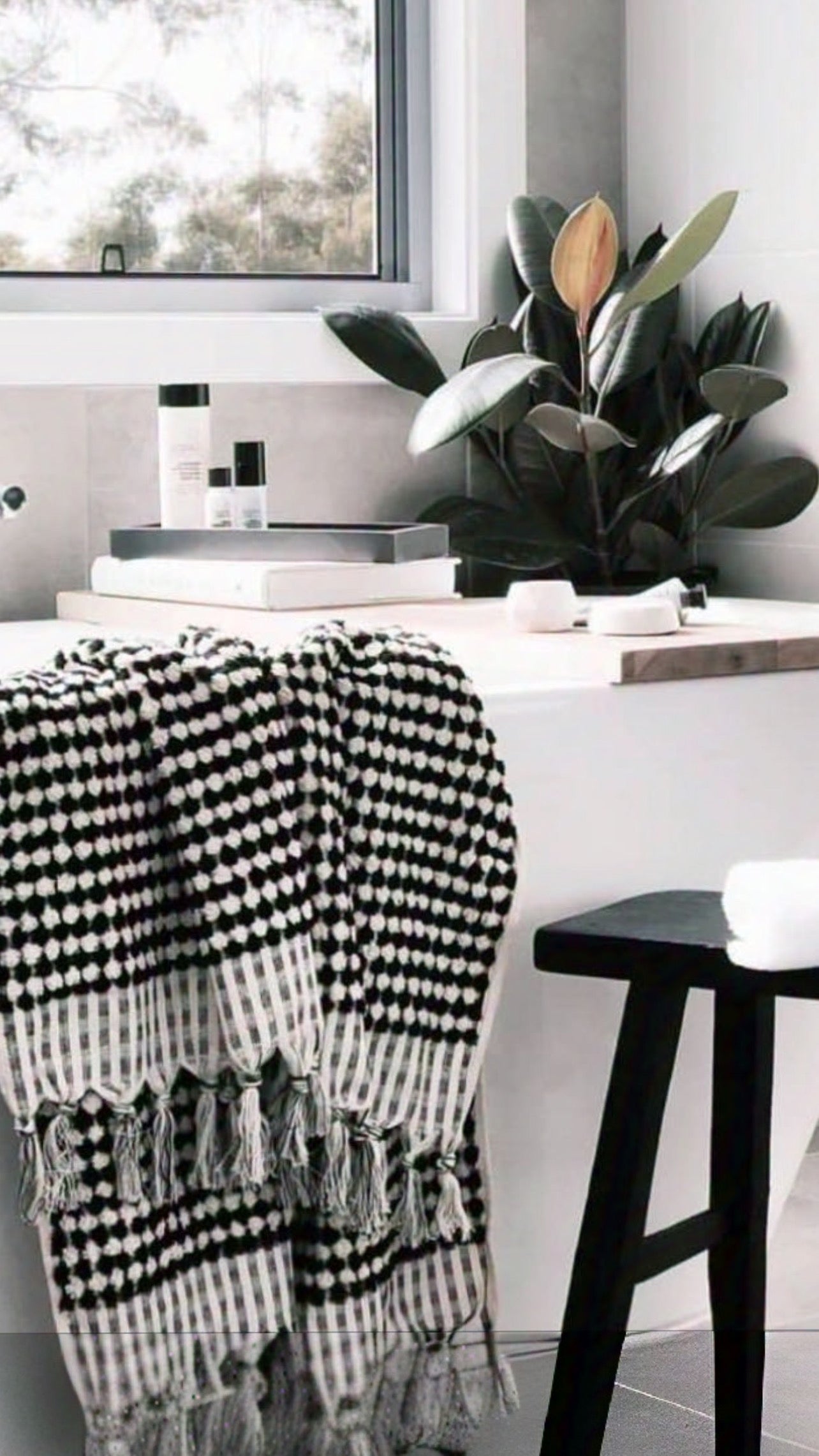 Luma Handwoven Black and White Pom Pom Terry Towel