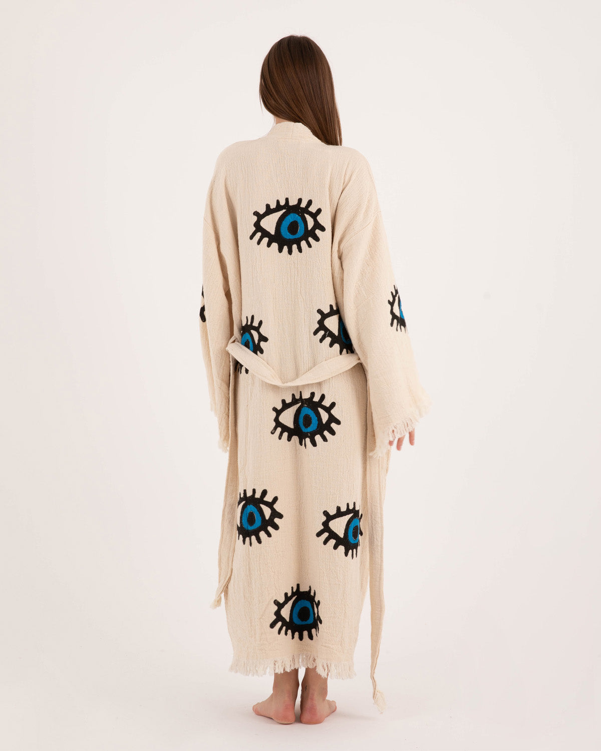 Evil Eye Print Long Kimono Robe - Kaftan Kimono