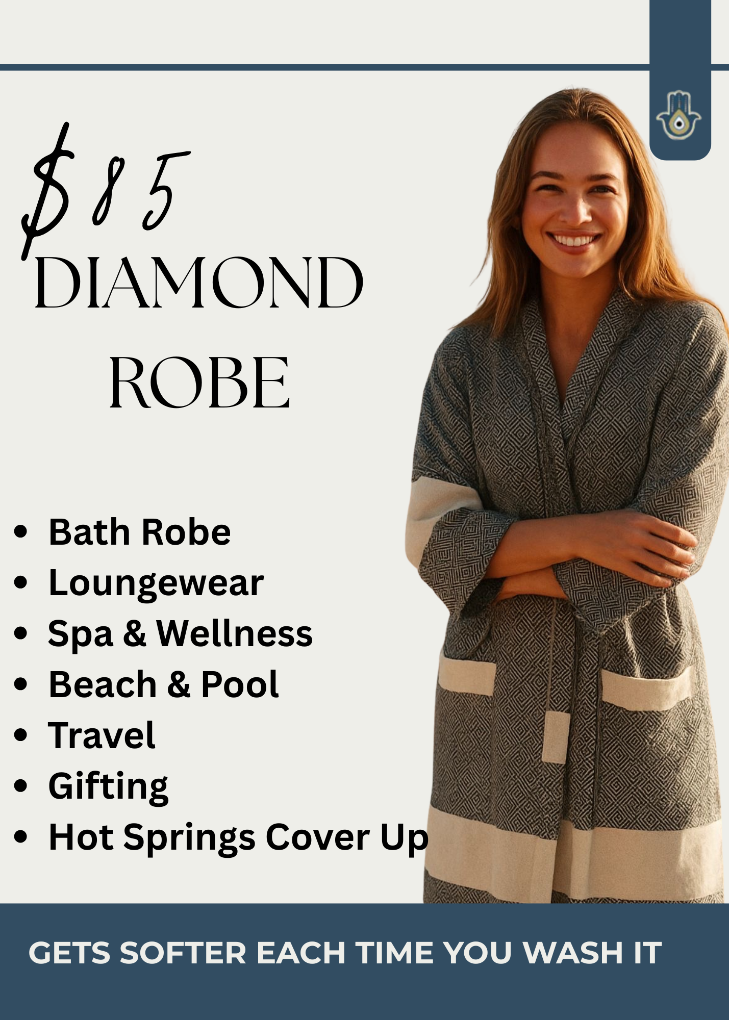 Unisex - Diamond design, Organic Turkish Cotton Robe (No tassle design)