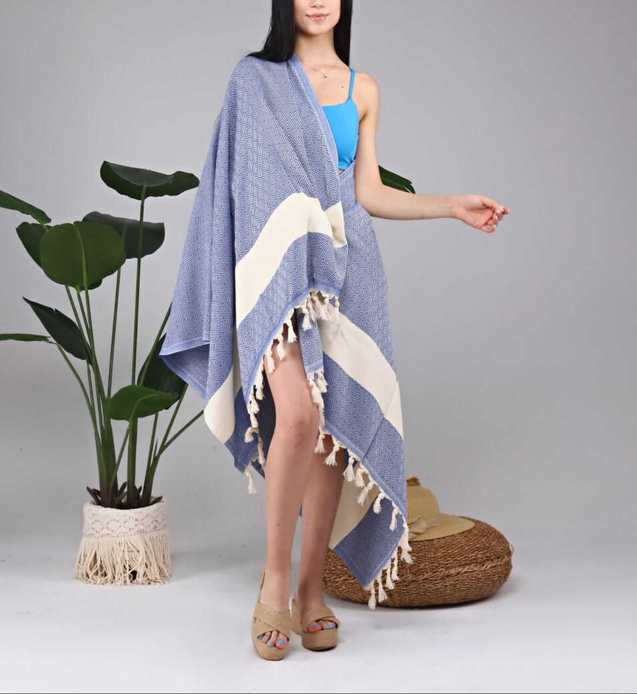Diamond Design, Organic Cotton Bath Towel (Navy Blue)