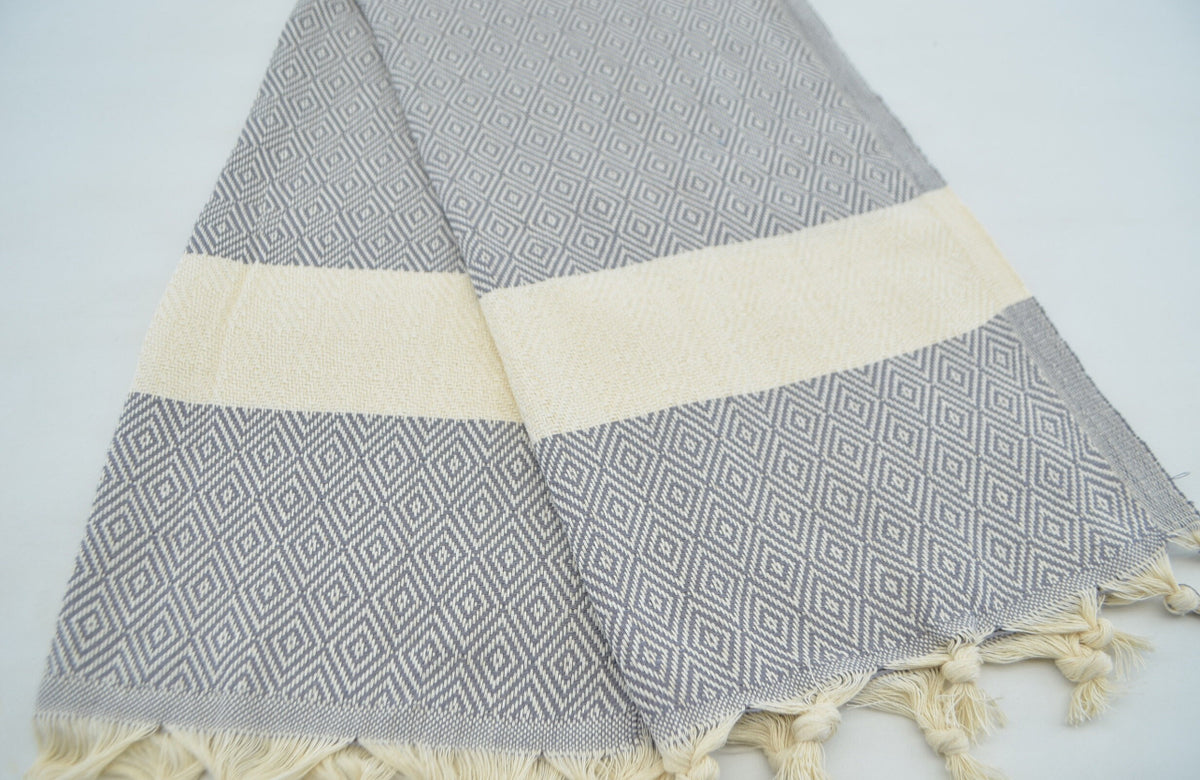 Diamond Design Turkish Beach and Bath Towel (Gray Color)