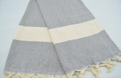 Diamond Design Turkish Beach and Bath Towel (Gray Color)