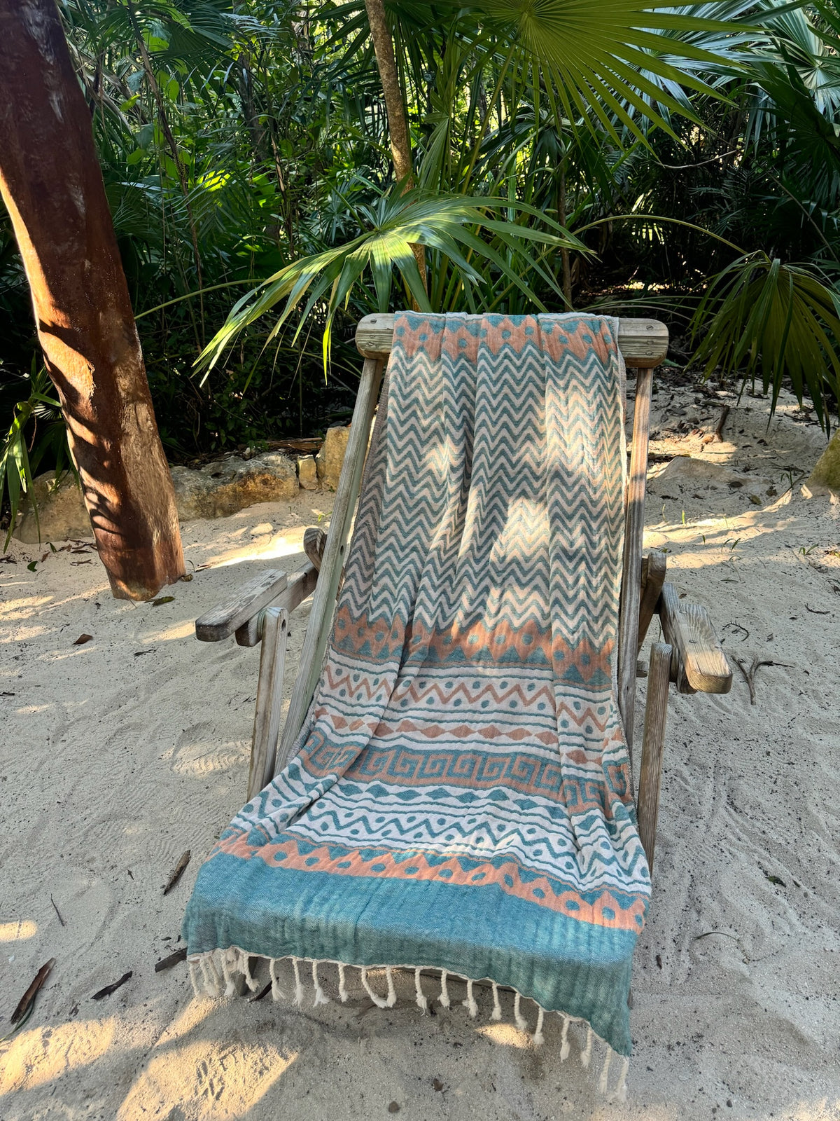 Zig-Zag Design, Organic-Cotton Turkish Towel