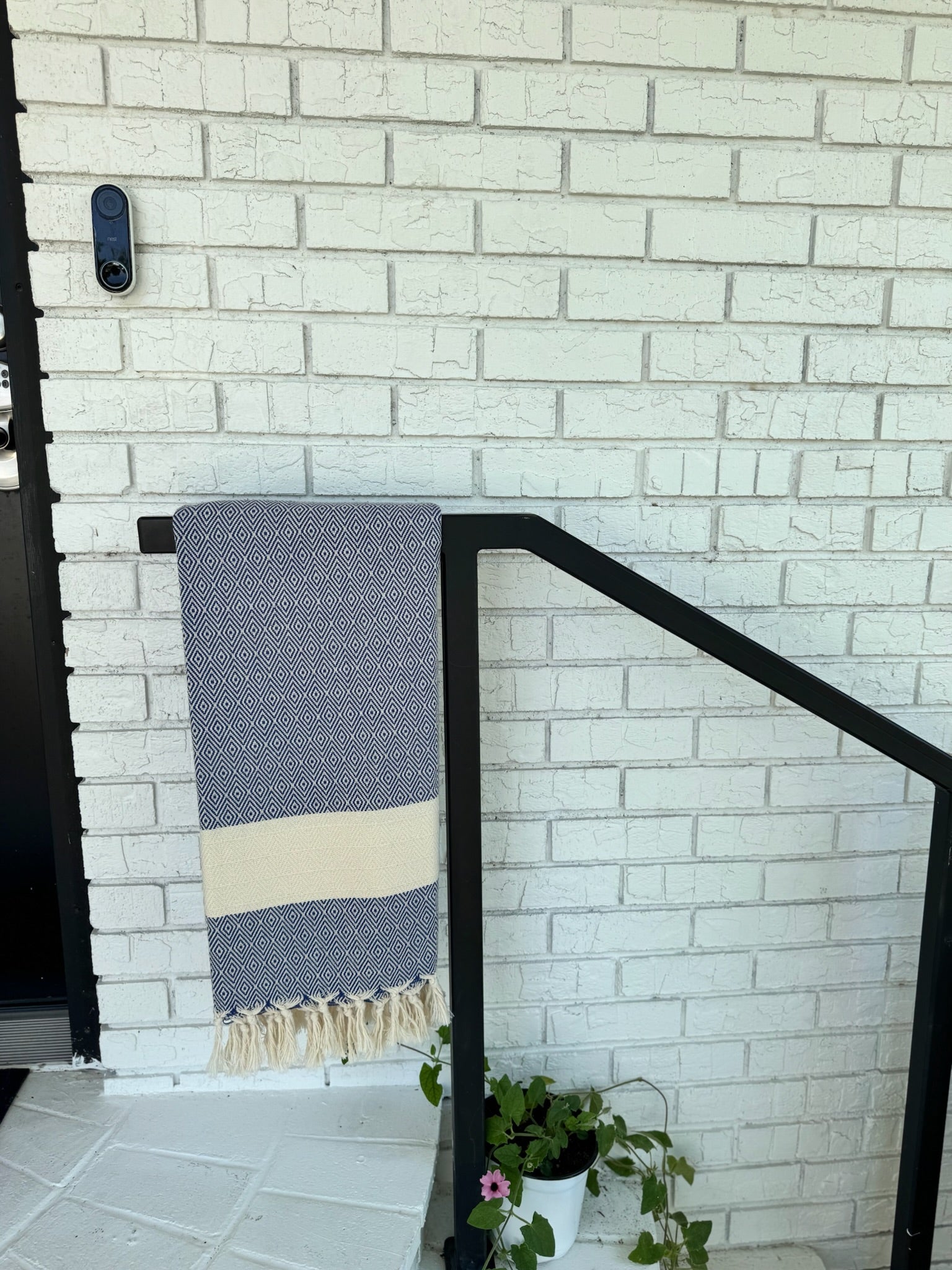 Diamond Design, Organic Cotton Bath Towel (Navy Blue)