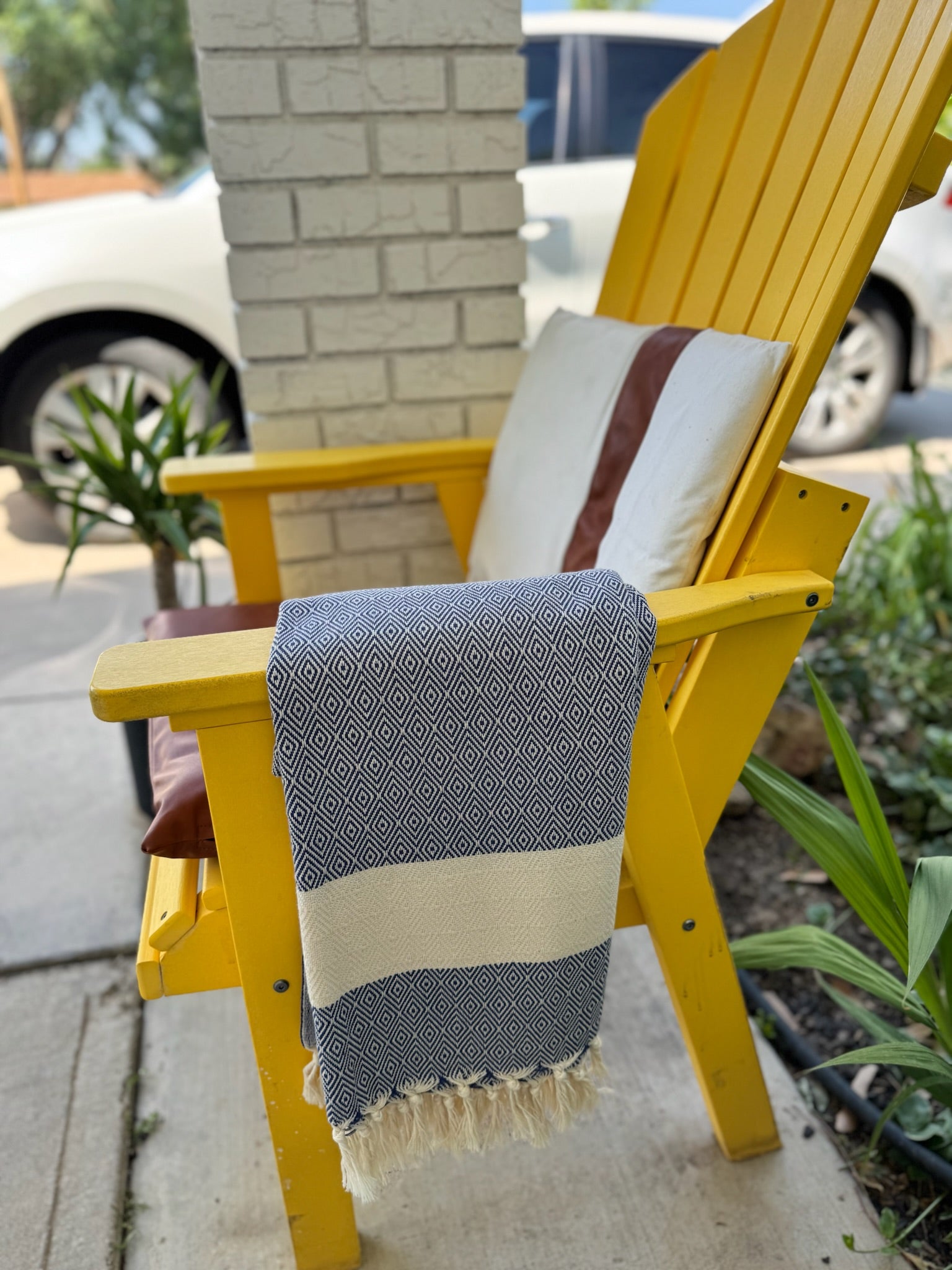 Diamond Design, Organic Cotton Bath Towel (Navy Blue)