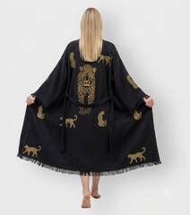 Black Tiger Design Handprinted Robe Kimono