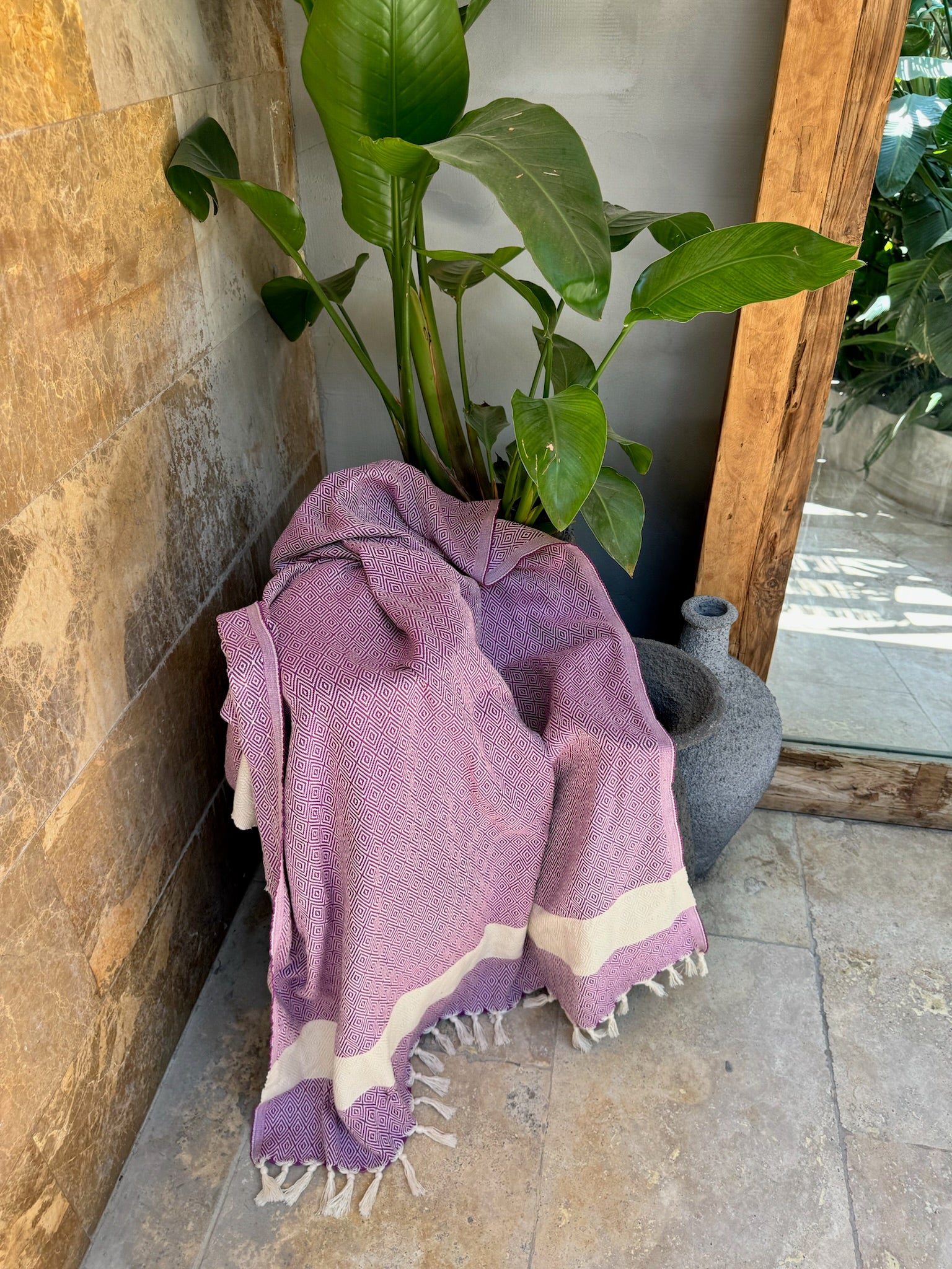 Diamond Design Turkish Beach and Bath Towel (Purple Color)