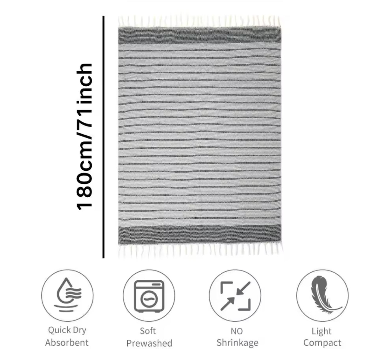 Black \ Gray Bath and Beach Towel - Throw Blanket