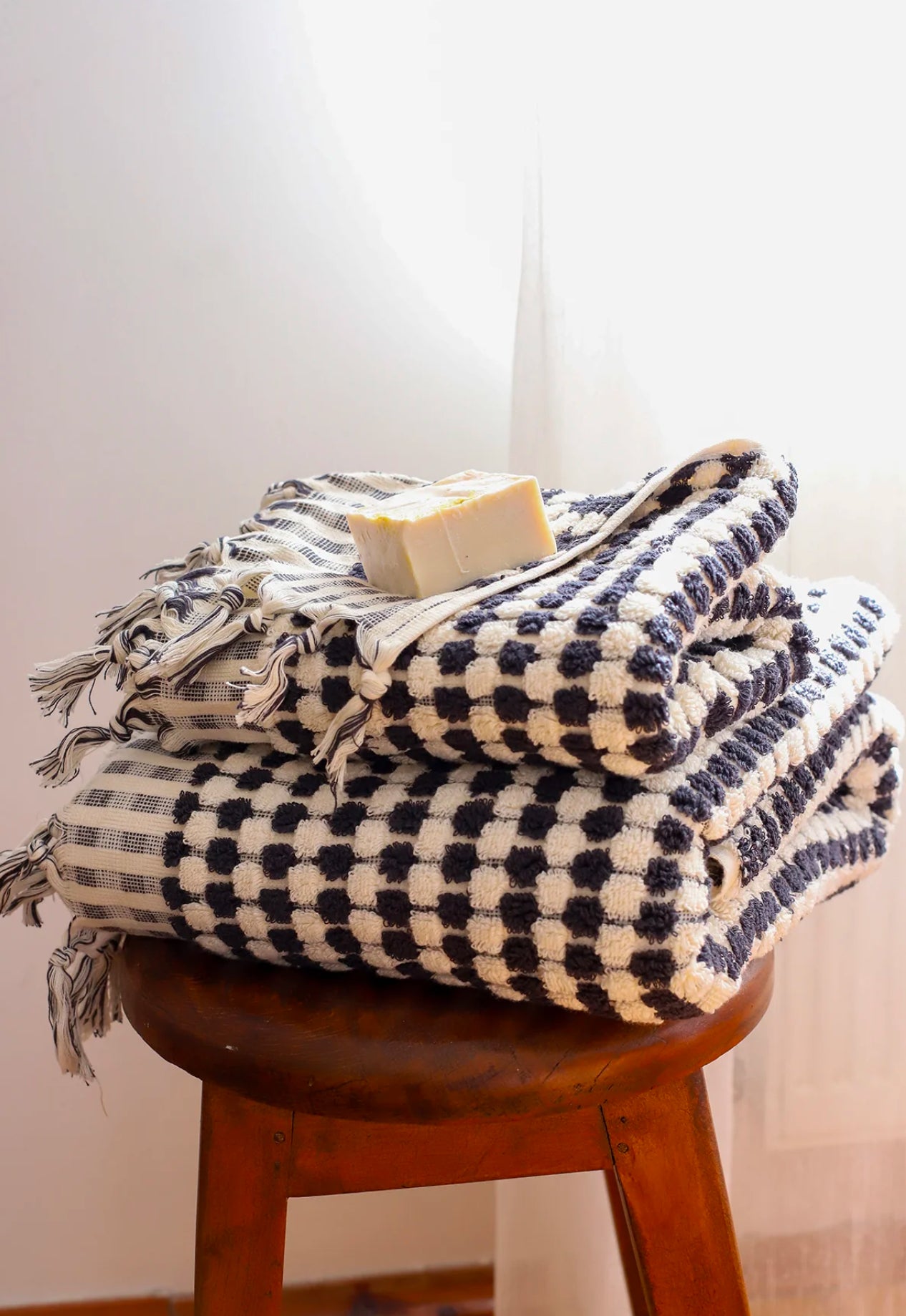 Luma Handwoven Black and White Pom Pom Terry Towel