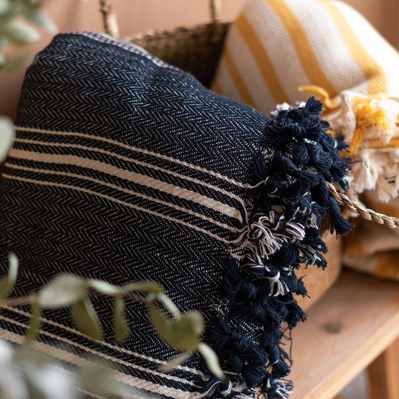 Navy Blue Stripe Throw Blanket