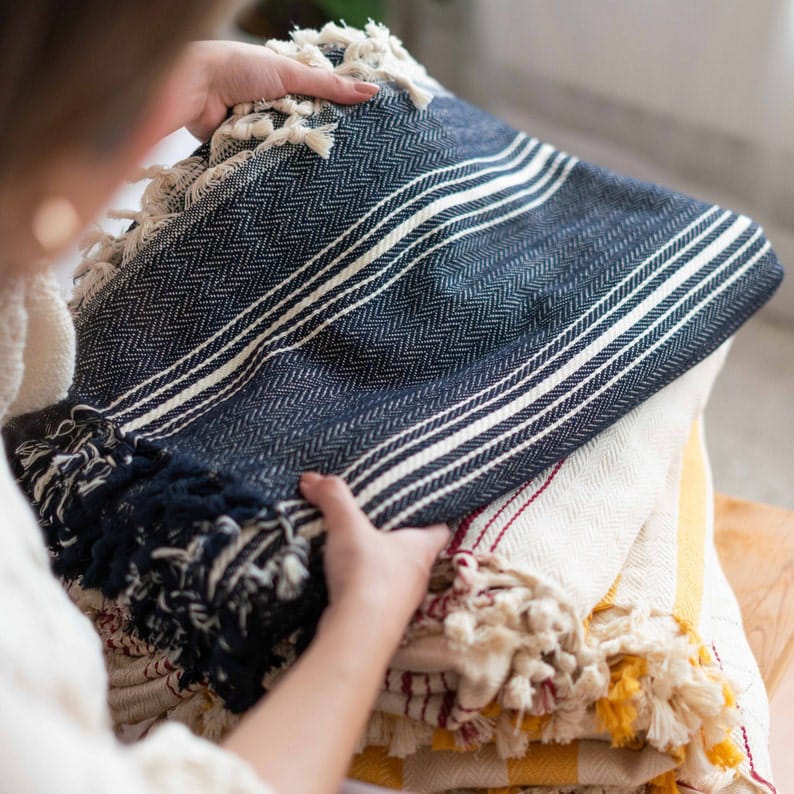 Navy Blue Stripe Throw Blanket