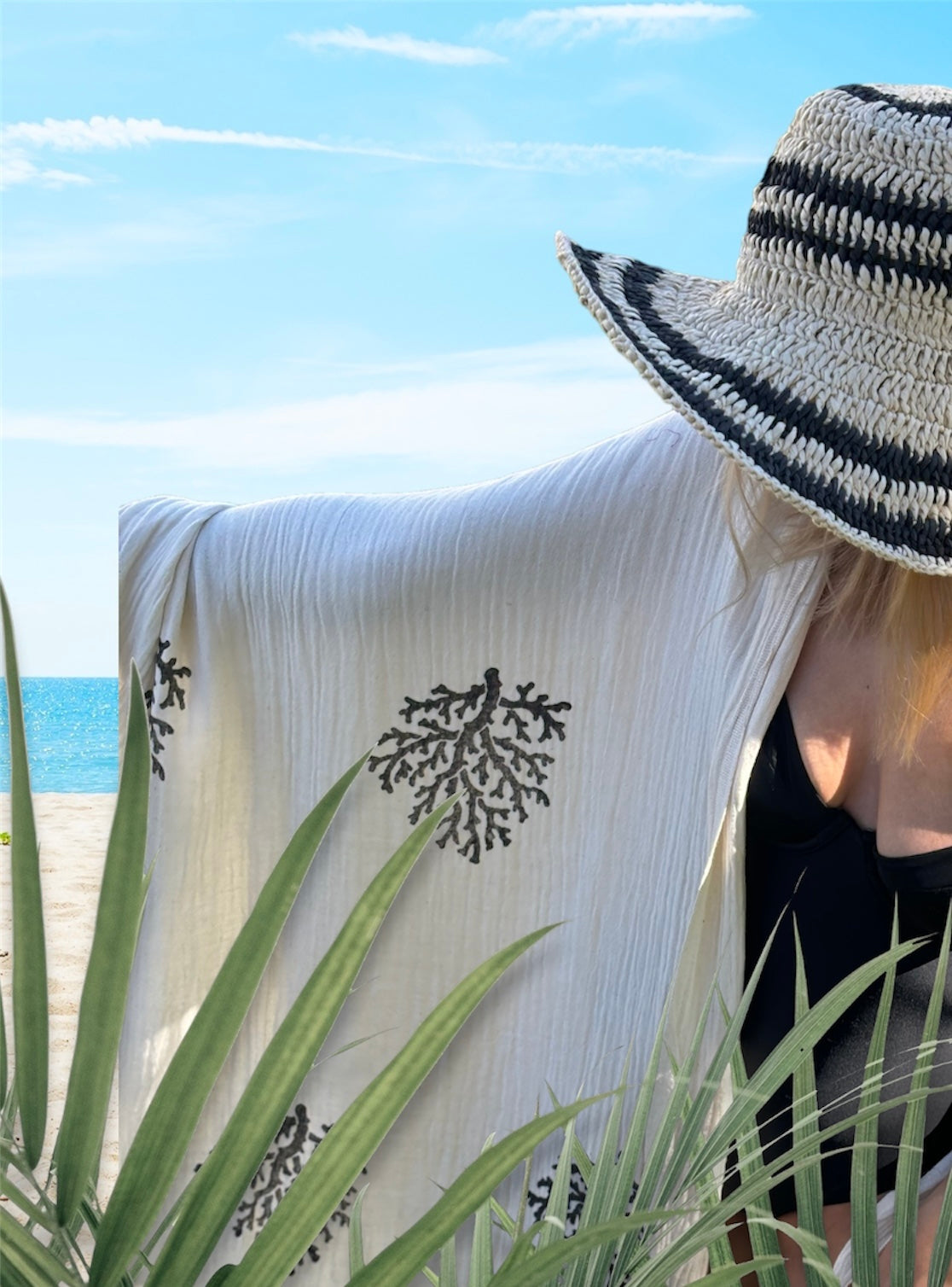 Coral Pattern,  Muslin and Bamboo Blended Turkish Beach and Bath Towel