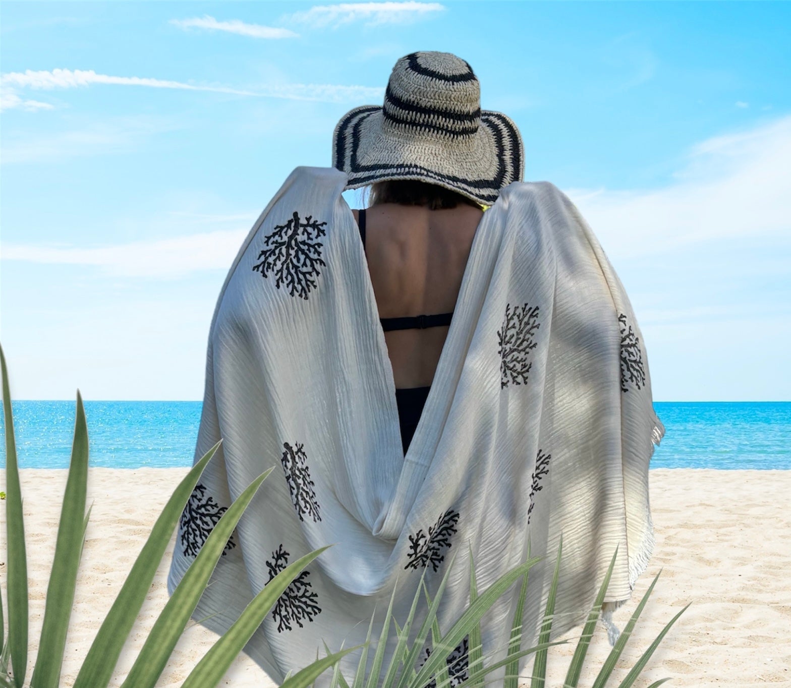 Coral Pattern,  Muslin and Bamboo Blended Turkish Beach and Bath Towel