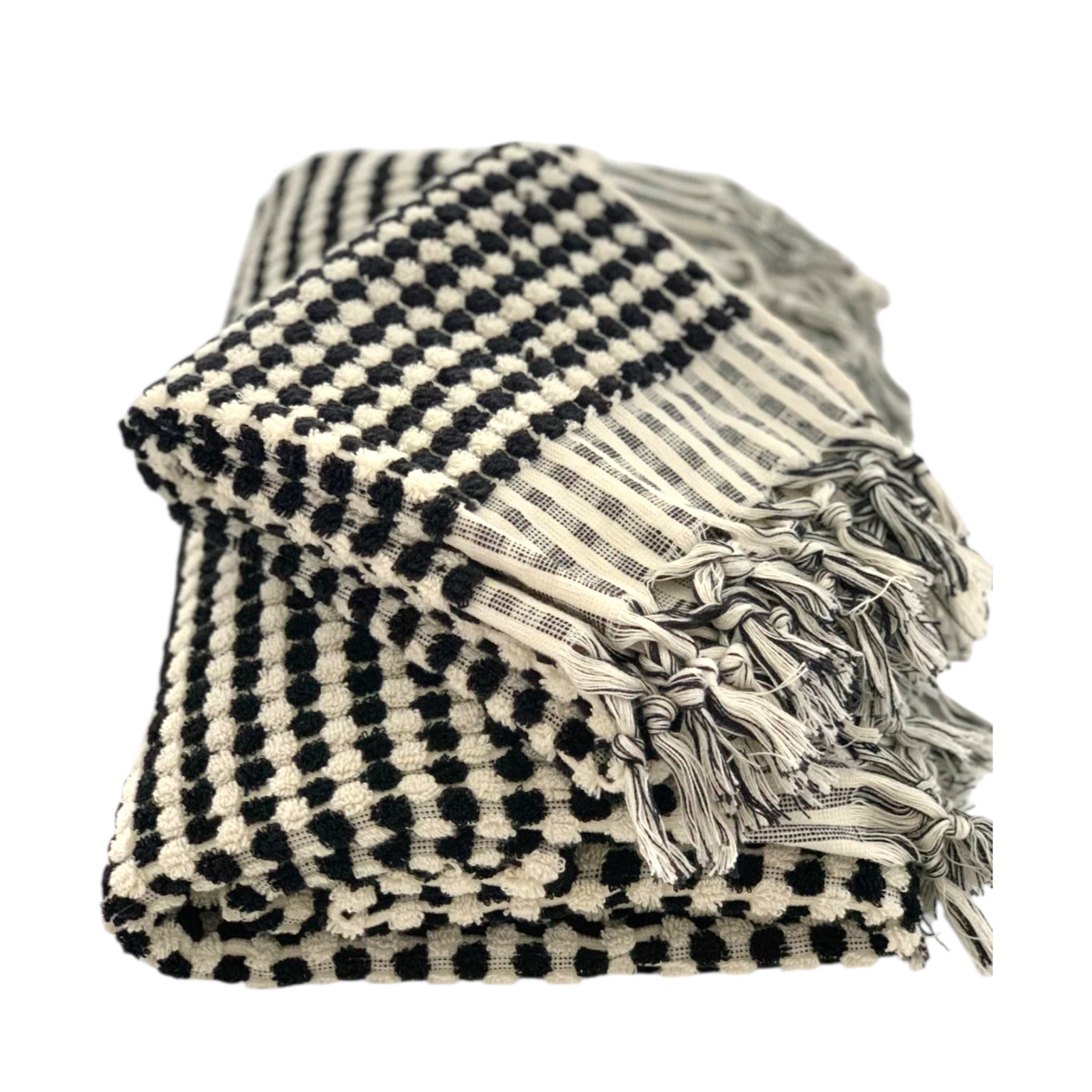 Luma Handwoven Black and White Pom Pom Terry Towel