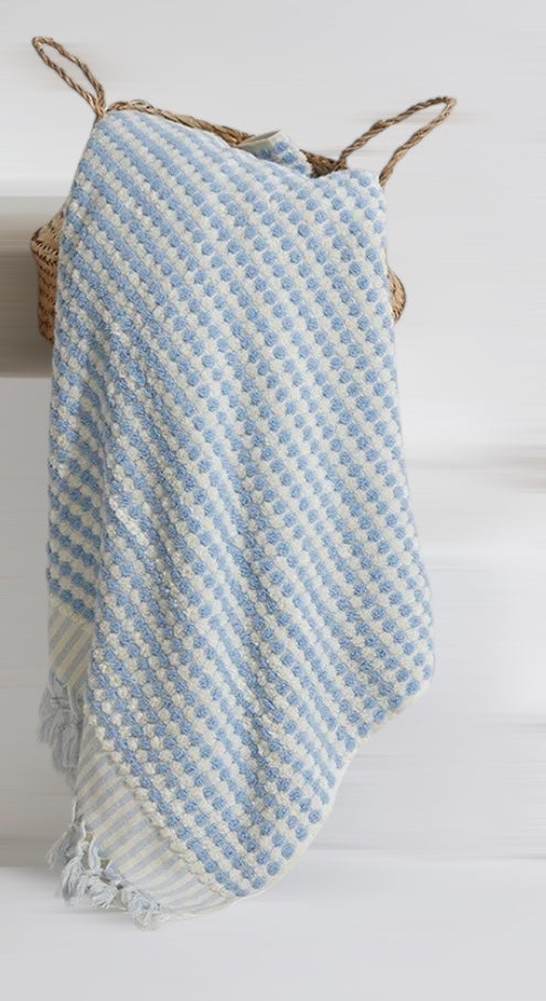 Luma Handwoven Baby Blue Pom Pom Terry Towel