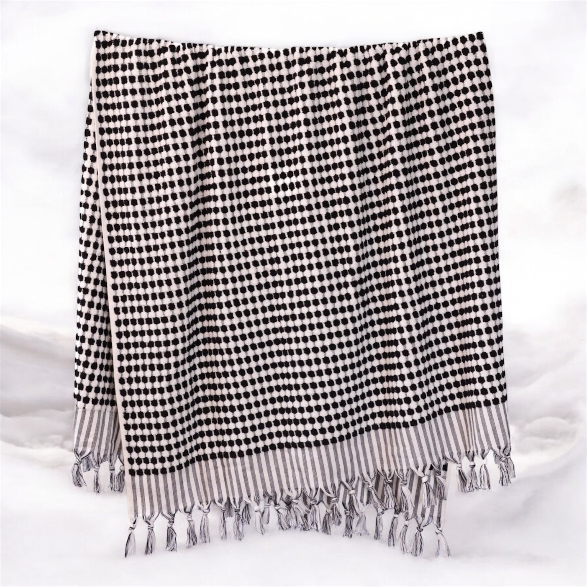 Luma Handwoven Black and White Pom Pom Terry Towel