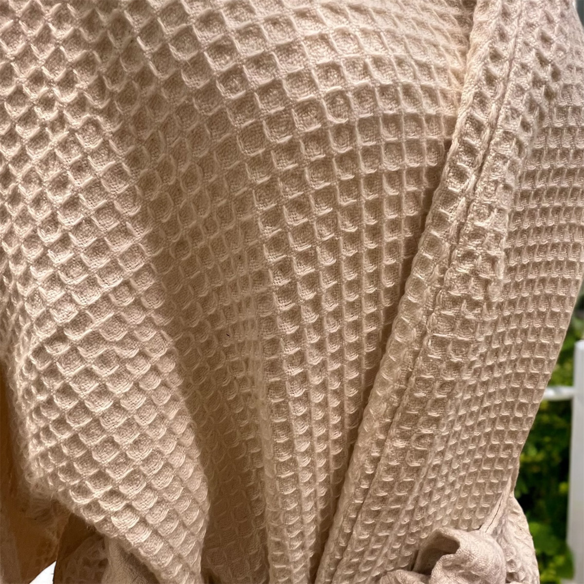 Unisex Hooded Organic  Turkish Cotton Waffle Robe in Cream Color