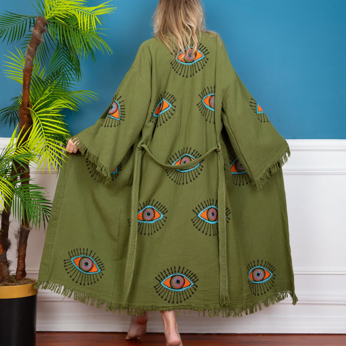 Gere Robe Green Evil Eye Robe - Handmade – Luma Turkish Towels