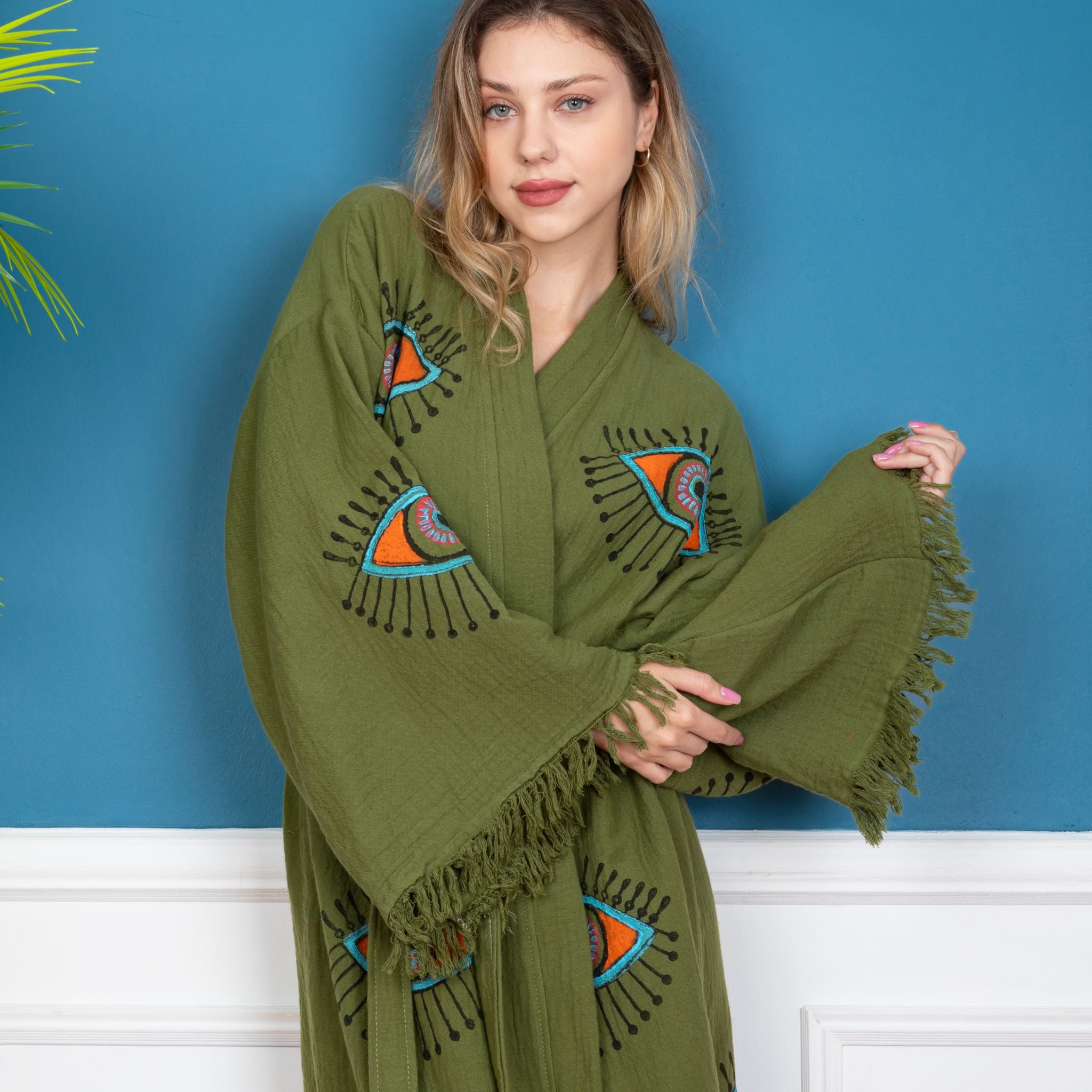 Gere Robe Green Evil Eye Robe - Handmade – Luma Turkish Towels