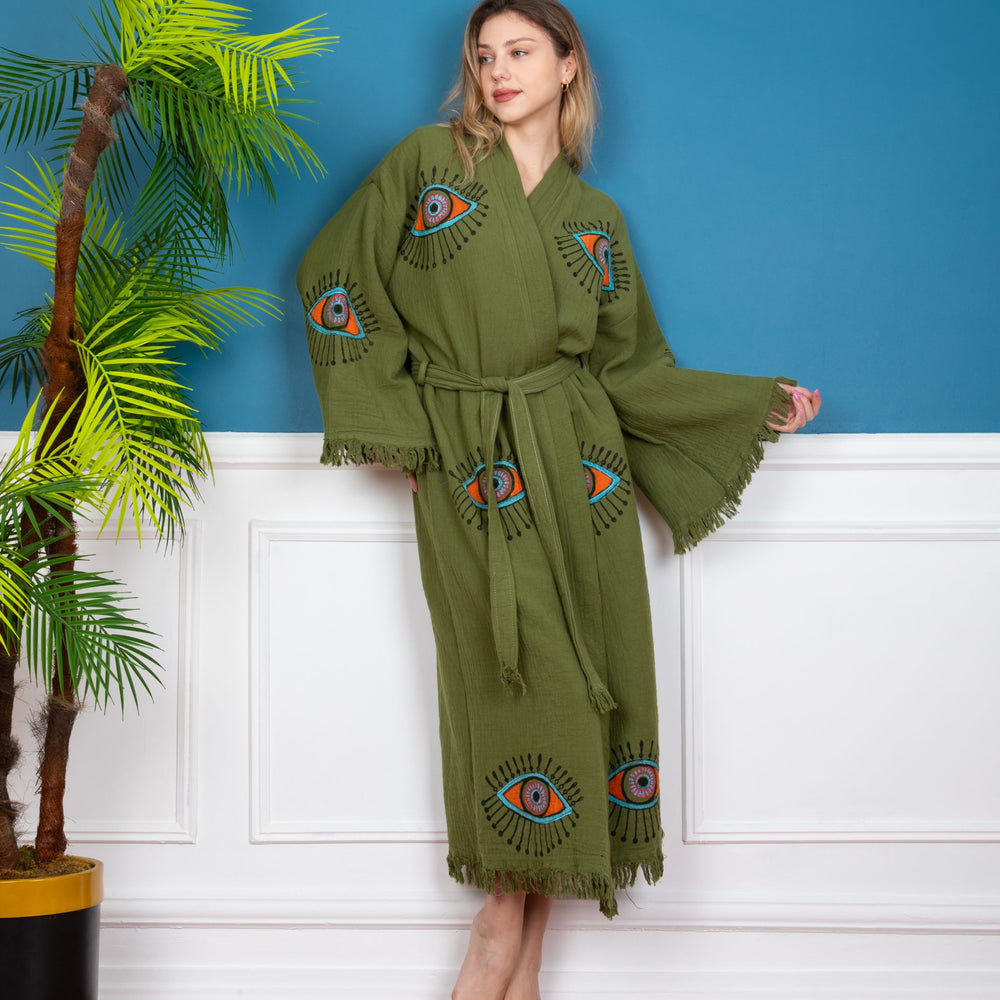 Gere Robe Green Evil Eye Robe - Handmade – Luma Turkish Towels