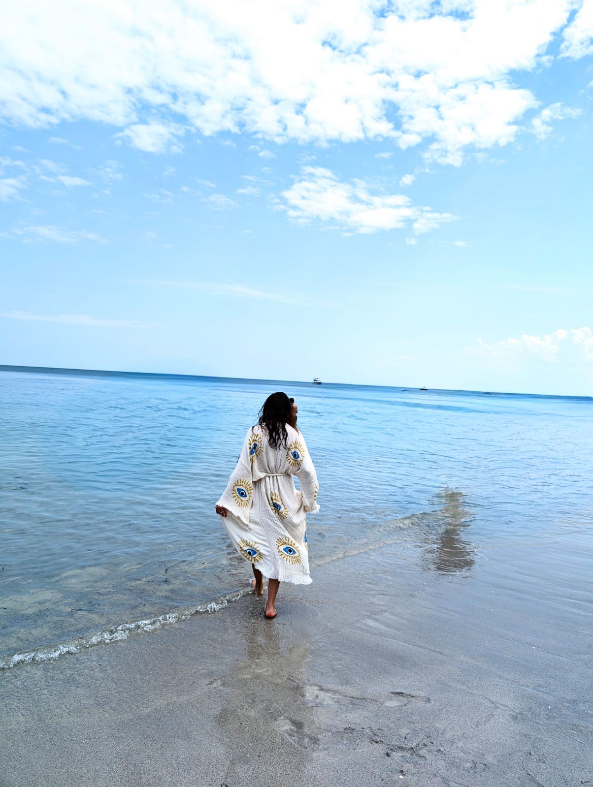 Handmade Yellow Evil Eye Design, Organic Turkish Cotton Robe