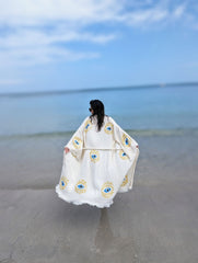 Handmade Yellow Evil Eye Design, Organic Turkish Cotton Robe